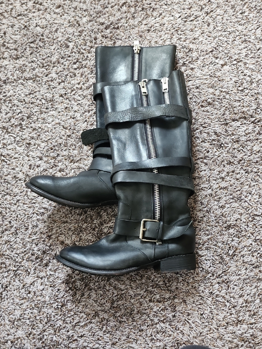 Dolce Vita Women's Tall Black Leather Zipper & Buckle Boots Size 8